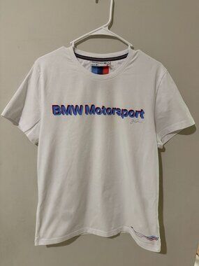 BMW Motorsport T-Shirt White Men's Medium M 3D Logo Blue Red Racing BMW M